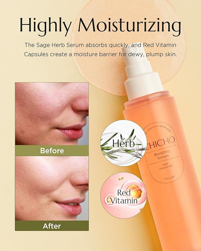 CHICHO Boosting Serum - Korean Face Spray Essnece with 88% Sage Leaf Water Vitamin B12 Niacinamide - Glow Skin Hydrating Sensitive Skin Vegan Clean Formula, 3.38 fl.oz.-GlimoraGlow