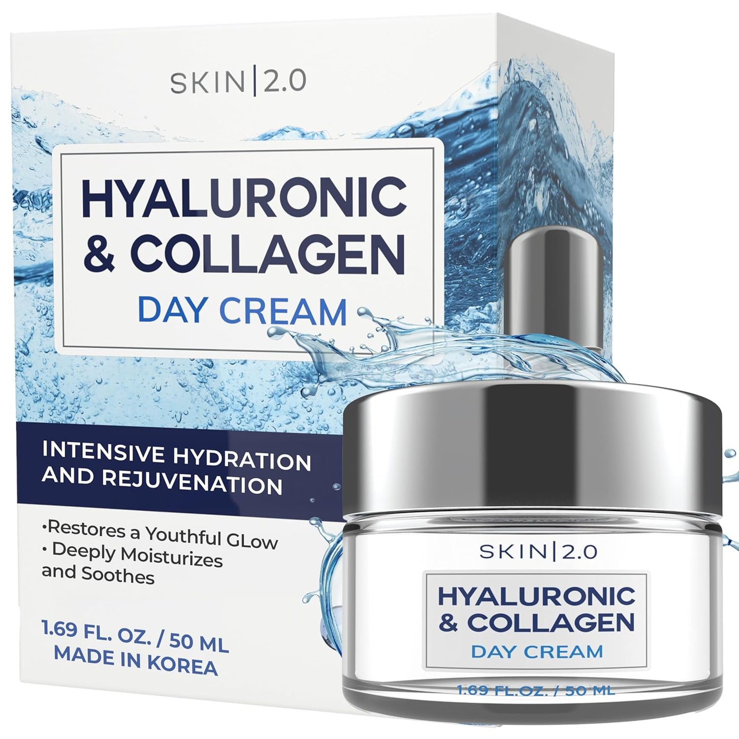 Hyaluronic Acid & Collagen Face Moisturizer - Dermatologist Tested, Anti-Aging, Restores Elasticity - Hydrating, Clean Beauty, Cruelty-Free Korean Skincare for All Skin Types - 1.69 Fl oz-GlimoraGlow