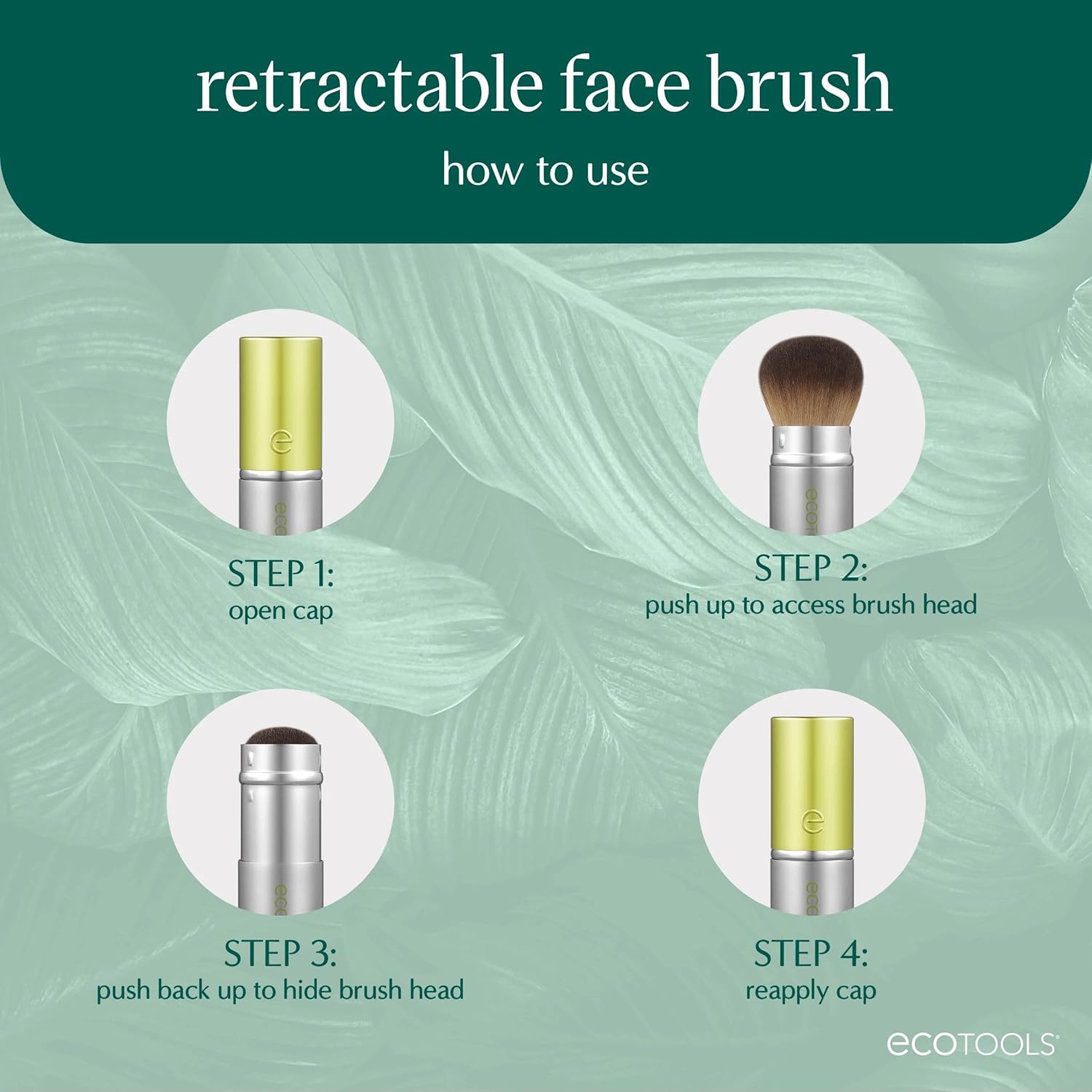 EcoTools Retractable Face Makeup Brush, Kabuki Brush for Foundation, Blush, Bronzer, & Powder, Travel Friendly & Perfect for On The Go, Eco Friendly, Synthetic & Cruelty Free Bristles, 1 Count-GlimoraGlow