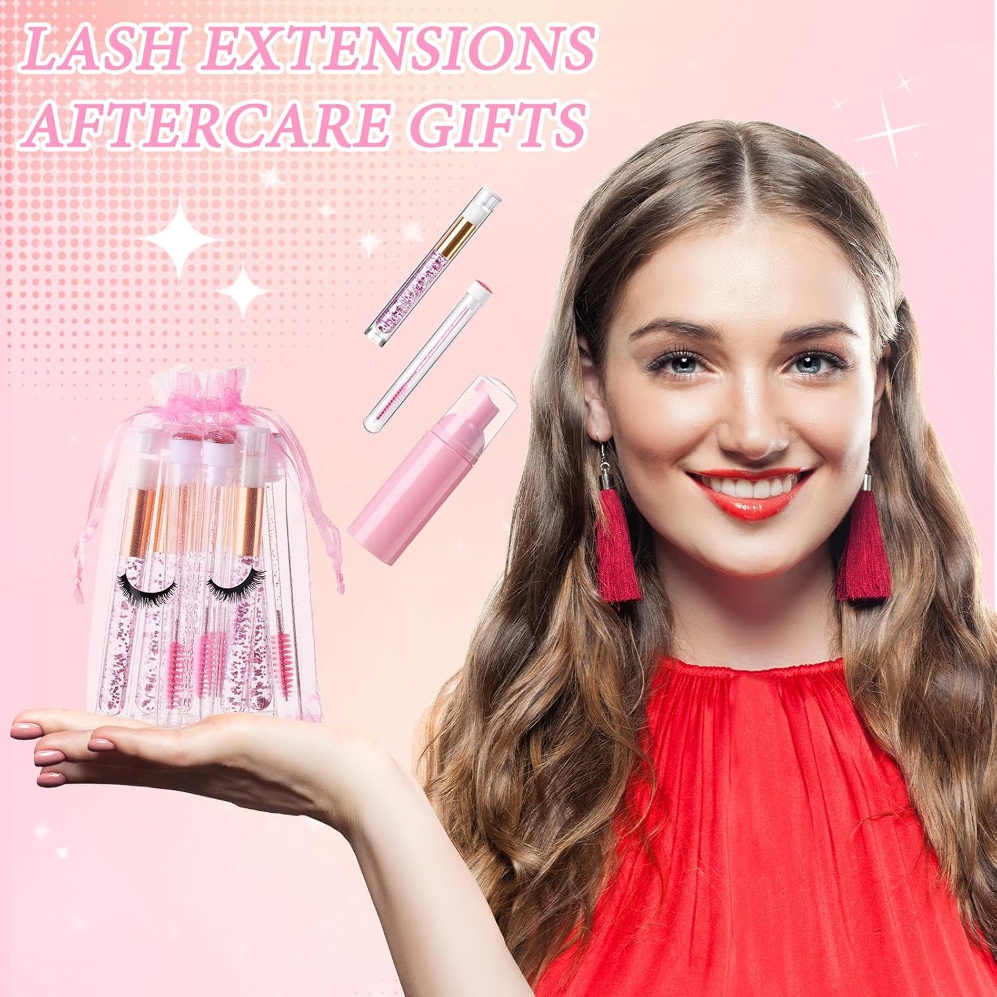 Zhehao 80 Pcs Lash Shampoo Bottle Brushes Kit 20 Foam Pump Dispensers 20 Lash Shampoo Brushes 20 Eyelash Aftercare Bag 20 Cleaning Pipes, Eyelash Extension Supplies(Pink)-GlimoraGlow