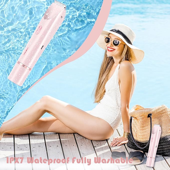 2-in-1 Women's Electric Shaver, Waterproof Cordless Bikini Trimmer & Body Razor, Dual Head Pain-Free Design, Pink Galaxy (2025)-GlimoraGlow