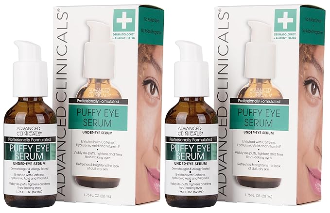 Advanced Clinicals Puffy Eye Under Eye Serum | Visible Anti Aging Brightening Vitamin C + Caffeine Serum Helps Improve Look Of Puffiness, Fine Lines, Dark Circles, & Uneven Skin Tone, 2-Pack-GlimoraGlow