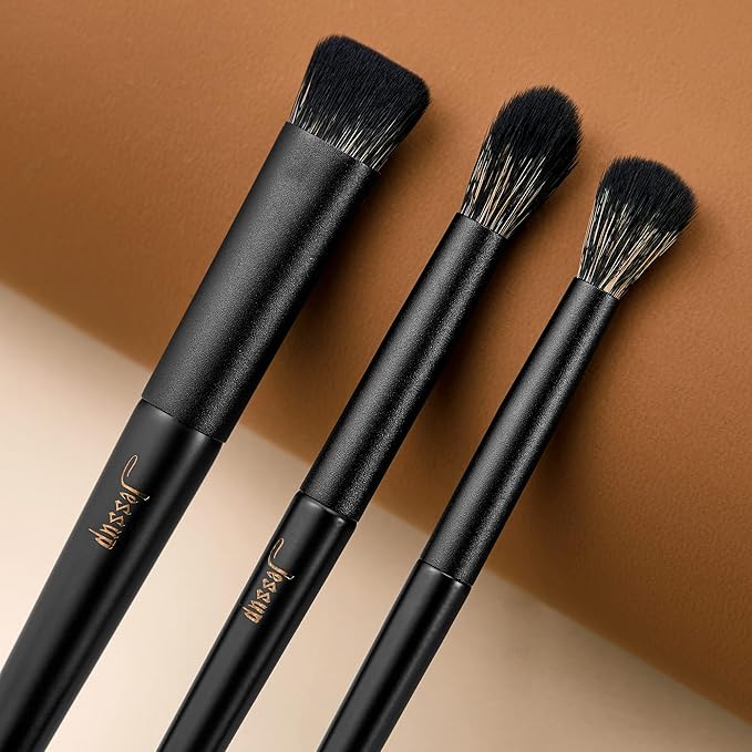 Jessup Eyeshadow Brush Set, 10Pcs Eye Makeup Brushes Professional for Blending Eye Shadow Liner Crease, Duo-end Brow Brush, Elegant Black T337-GlimoraGlow