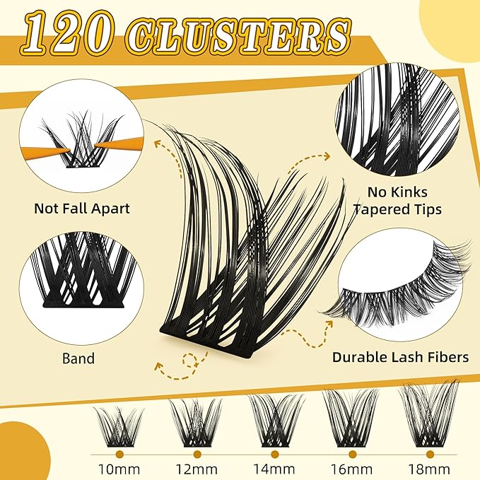 Eyelash Clusters 10-18mm Wispy Lash Clusters D Curl DIY Cluster Lash Extension Kit Individual Lashes Kit With Bond & Seal, Glue Remover, Tweezers(LF01 Lashes Set)-GlimoraGlow