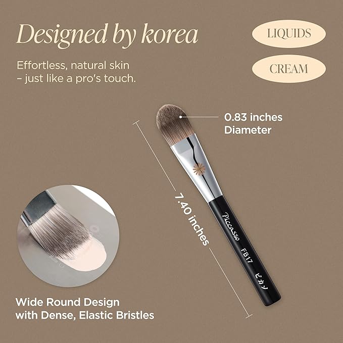 Piccasso FB17 Foundation Brush – Soft Makeup Brush for Liquid & Cream Foundation, Curved Bristles for Smooth and Flawless Face Makeup, Professional Tool for Base Layering, Korean Beauty Essential-GlimoraGlow