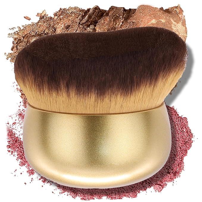 Airbrush Kabuki Brush for All Face Makeup & Foundation for Liquid, Cream and Powder Face Makeup, Large Brush for Effortless Natural Beautiful Look, With Wide-headed Bristles - Gold-GlimoraGlow