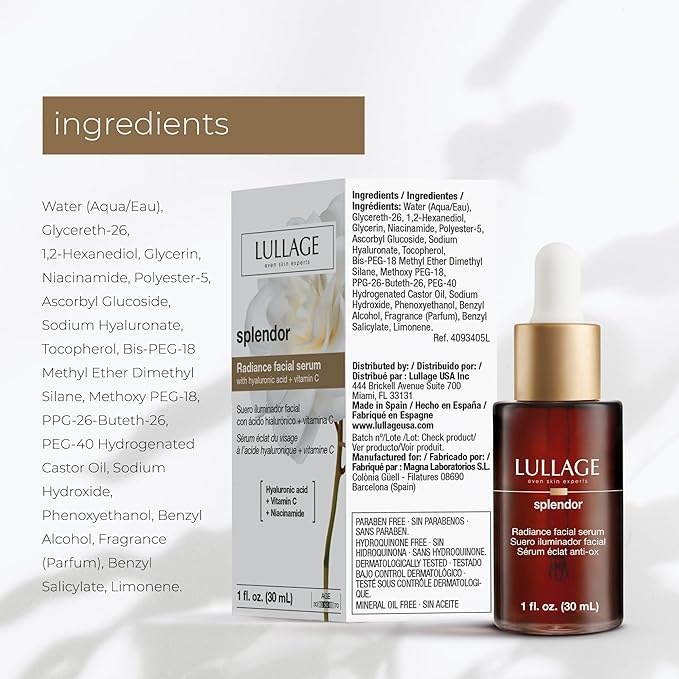 LULLAGE Splendor Radiance Hyaluronic Acid & Vitamin C Serum for Face, Revitalizing Vitamin C Face Serum with Niacinamide to Replenish & Firm the Skin, 1 Fl Oz Dropper Bottle-GlimoraGlow
