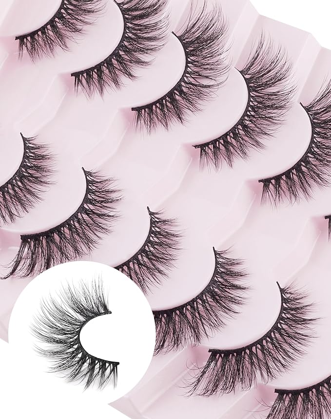 Cat Eye Lashes Soft Mink False Eyelashes Natural False Lashes Wispy Fake Lashes C Curl Faux Mink Lashes Fluffy False Lashes Pack 17MM-GlimoraGlow