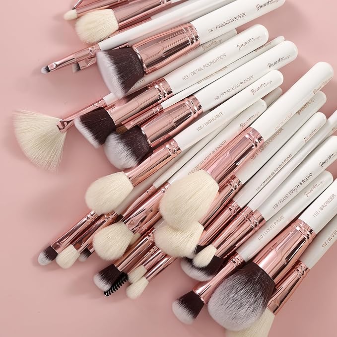 Pro makeup Artist Brushes Set 32Pcs Luxury Goat Hair Horse hair Makeup Brush Set eye and face brushes for every possibility By Bueart Design (Pearl White)-GlimoraGlow