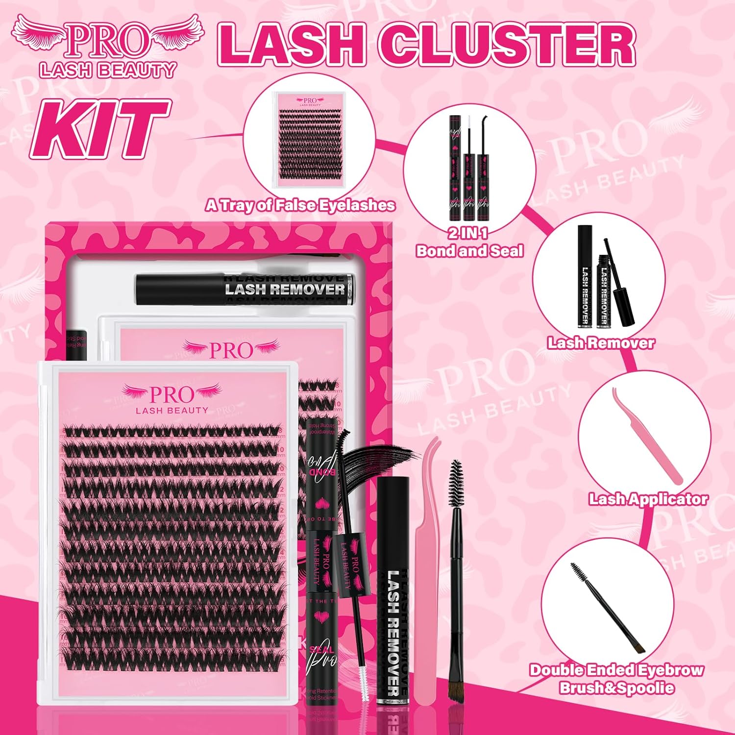 PROLASHBEAUTY Lash Clusters Kit Flora Eyelash Clusters 3D Volume Dramatic Soft Plushy Clusters Lashes Kit with Waterproof Lash Bond and Seal Eyelash Applictor Remover (Sunrise,8-16mix)-GlimoraGlow