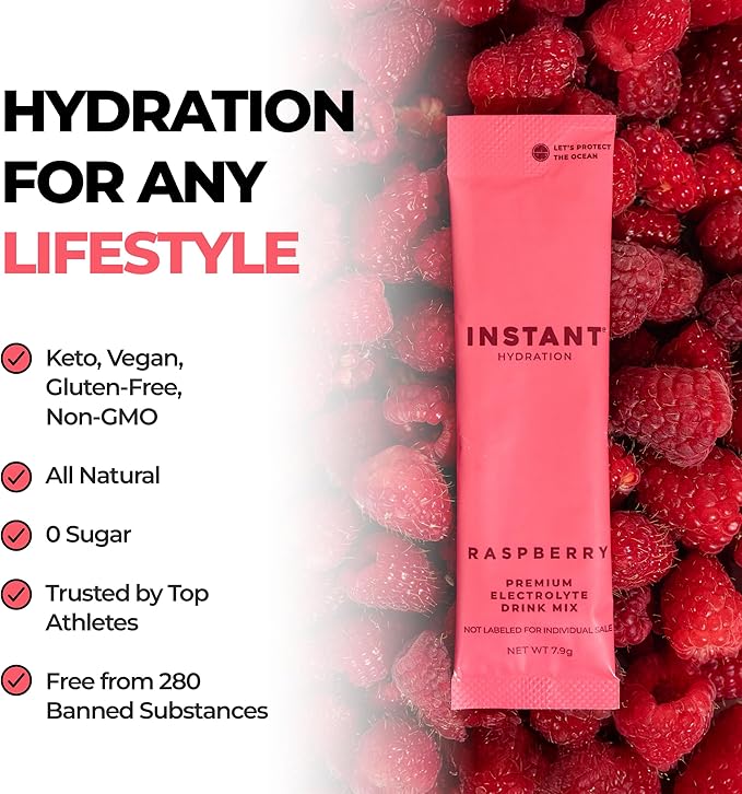 Instant Hydration Electrolytes Powder Packets - Raspberry Electrolyte Drink Mix - Zero Sugar - Keto, Vegan, Gluten-Free, Non-GMO - Boost Recovery, Brain Health, Muscle & Tissue Support- 30 Sticks-GlimoraGlow