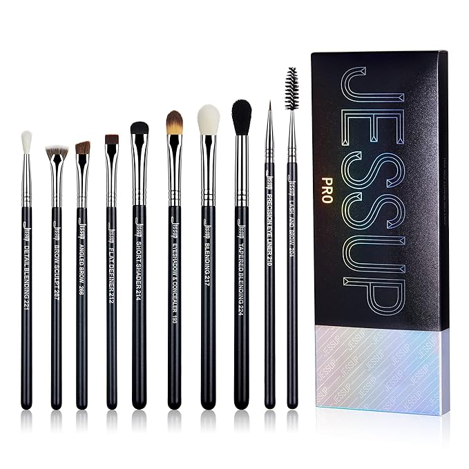 Jessup Eye Makeup Brushes 10 pcs, Premium Synthetic Eyeshadow Blending Concealer Eyebrow Eyeliner Brush Set T315-GlimoraGlow