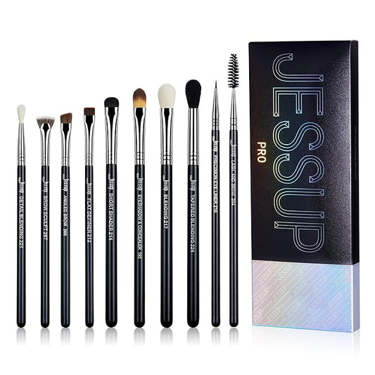 Jessup Eye Makeup Brushes 10 pcs, Premium Synthetic Eyeshadow Blending Concealer Eyebrow Eyeliner Brush Set T315-GlimoraGlow