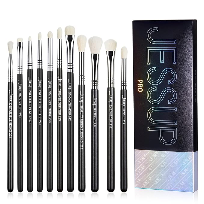 Jessup Eyeshadow Brush Set 11pcs Eye Makeup Brushes Set Professional Eye Shadow Brush Blending Brush Shader Crease Brush Black T340-GlimoraGlow