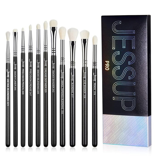 Jessup Eyeshadow Brush Set 11pcs Eye Makeup Brushes Set Professional Eye Shadow Brush Blending Brush Shader Crease Brush Black T340-GlimoraGlow