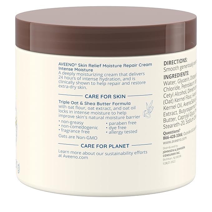 Aveeno Skin Relief Intense Moisture Repair Body Cream with Triple Oat & Shea Butter Formula, Helps Relieve & Restore Extra-Dry Skin with Long-Lasting Moisture, Fragrance-Free, 11 oz-GlimoraGlow
