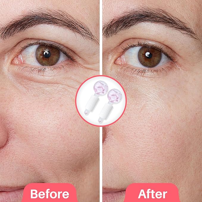 Ice Globes & Ice Roller for Face and Eyes - Facial Massage Tools for Skin Care, Reduce Wrinkles & Puffiness, Cooling Globes & Roller Ball for Glowing Skin 2PCS (Pink)-GlimoraGlow