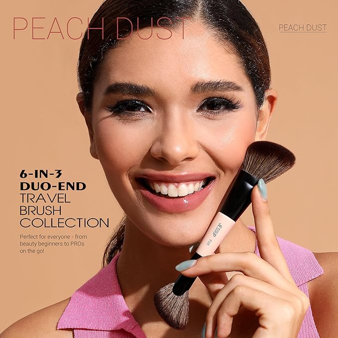 Jessup Travel Makeup Brushes Set 3pcs, Double Sided Contour Brush Dual Ended Eye Shadow Shader Eyeliner Brush, Multi-functional Makeup Set Peach Dust T507-GlimoraGlow