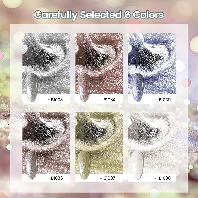 JODSONE 10ml Glitter Gel Nail Polish Set 6 Color Glitter Effect gel polish All Seasons Neutral Soak off LED Lamp Gel Manicure Set for Nail Art-GlimoraGlow