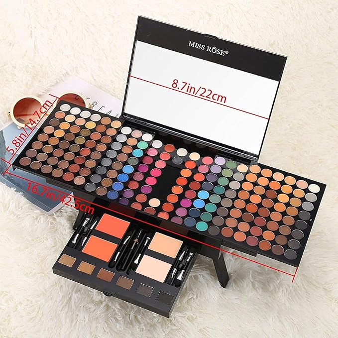 190 Colors Cosmetic Make up Piano Box Set,Combination with Eyeshadow /Facial Blusher /Eyebrow Powder /Eyeliner Pencil /Mirror,All-in-1 Makeup Gift Set (Color A)-GlimoraGlow