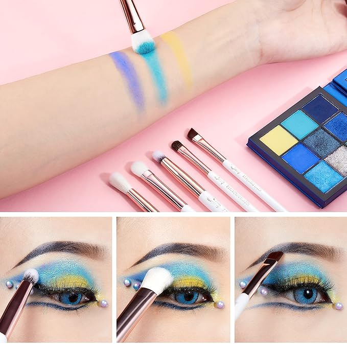 Jessup Eye Makeup Brush Set Professional 15pcs White/Rose Gold Premium Natural-synthetic Eye Shadow Blending Concealer Eye & Brow Liner Brushes, T217-GlimoraGlow