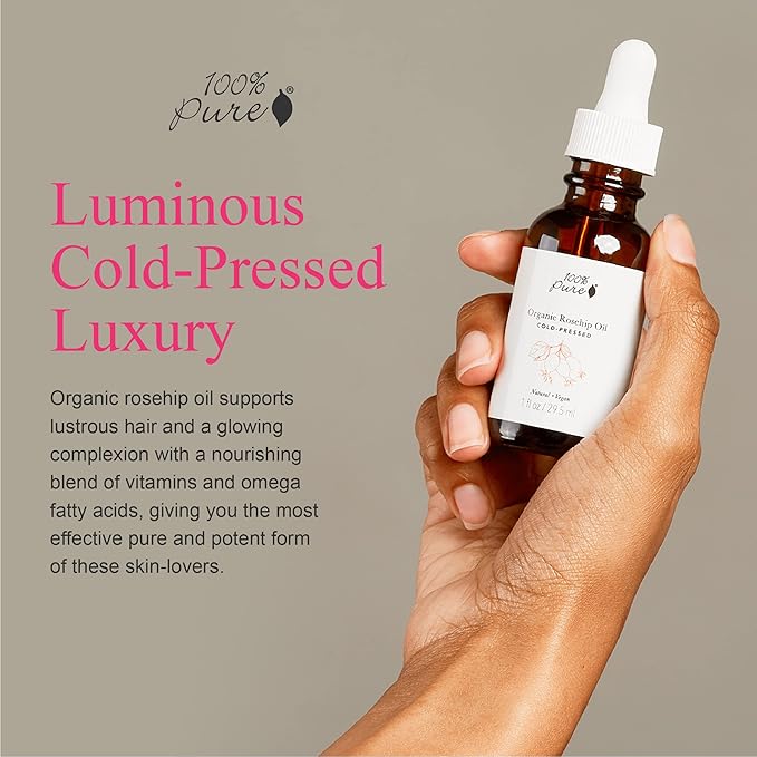 100% PURE Organic Rosehip Oil Moisturizer For Face, Body, Hair Hydrating Vitamins & Omega Fatty Acids Support Glowing, Plumped Up Youthful Skin - Natural Cold-Pressed Facial Radiance - Vegan - 1oz-GlimoraGlow
