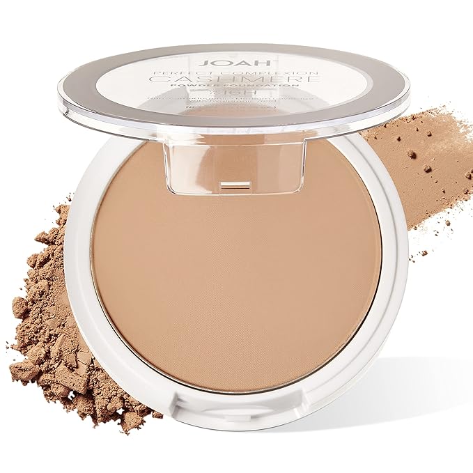 JOAH Perfect Complexion Cashmere Powder Foundation, Medium Face Coverage, Matte Finish, Korean Makeup, Compact Design For Oily & All Skin Types, 16 Hour Wear, Light with Warm Undertones-GlimoraGlow