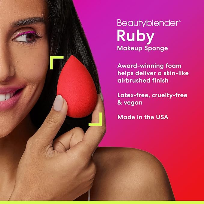 Beautyblender® | Ruby Beauty Blender Makeup Sponge, Super-Soft Foam Easily Blends Foundations, Powders & Creams, Made in USA, Reusable, Washable, Streak Free Application, Vegan, Cruelty Free-GlimoraGlow