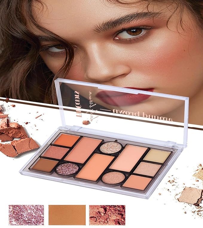 12 Colors Pink Eyeshadow Palette, Mini All in One Blush, Eyebrow & Eye Makeup Kit, Highly Pigmented Matte & Shimmer Shades, Big Artist Comprehensive Facial Makeup, Travel Friendly (02)-GlimoraGlow