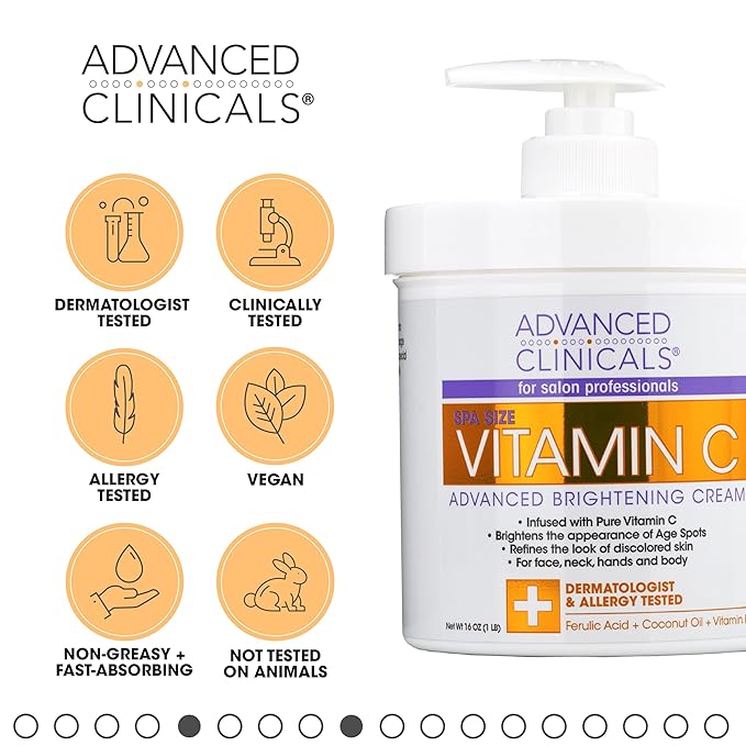 Advanced Clinicals Vitamin C Cream Face & Body Lotion Moisturizer | Anti Aging Skin Care Firming & Brightening Cream For Body, Face, Uneven Skin Tone, Wrinkles, & Sun Damaged Dry Skin, 16 Oz-GlimoraGlow