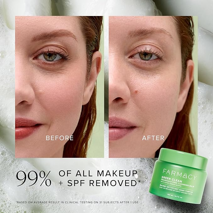 Farmacy Makeup Remover Cleansing Balm - Green Clean Waterproof Makeup Remover + Oil Based Cleanser - Newly Formulated Double Cleanser with Plant Based Waxes + Upcycled Moringa (30ml)-GlimoraGlow