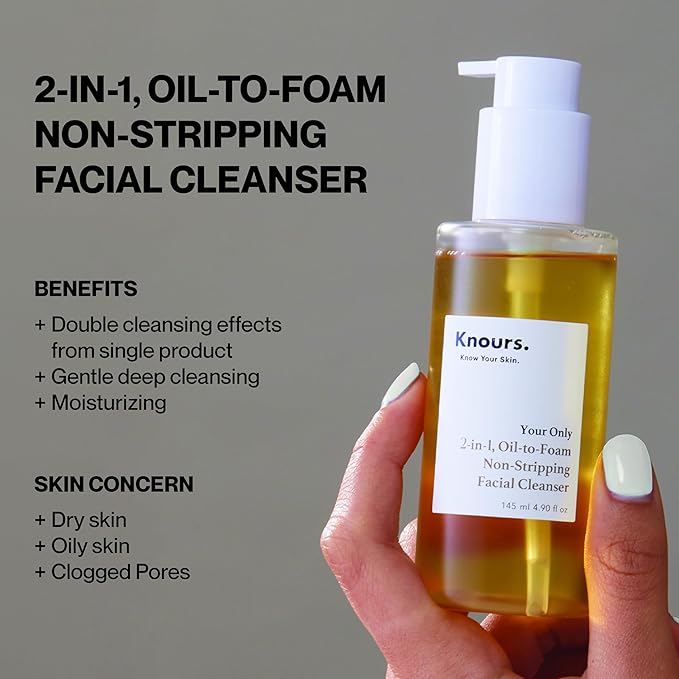 Knours. 2-in-1 Oil-to-Foam Non-Stripping Facial Cleanser, Honey & Plant Based Oils Makeup Remover Non Drying Clean Beauty (145ml 4.97 fl. oz.)-GlimoraGlow