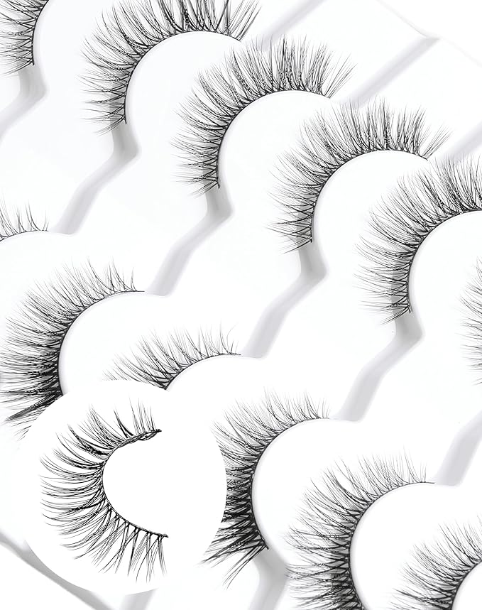 Cat Eye Lashes Wispy False Eyelashes Natural False Lashes Fox Eye Lashes Pack Demi Wispies Eyelashes Thick Mink Lashes Wispy Fake Lashes 7 Pairs-GlimoraGlow