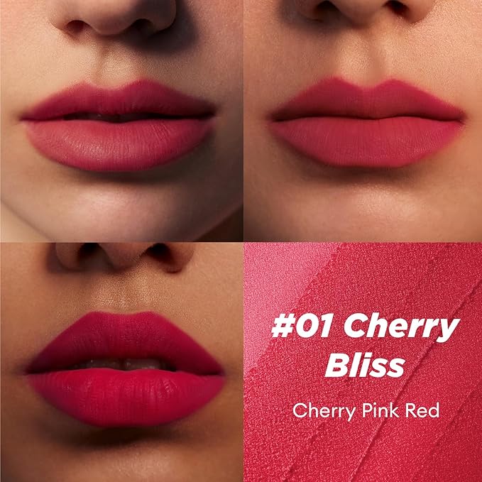 ITY Velvet Matte Finish Lip Stain-Mousse Textured Pudding Pot Lip Clay with Brush, Red Shade, Dual-Use as Lipstick and Blush, Conceals Lip Lines, Rich Pigment, 0.21 oz (6g) in Cherry Bliss-GlimoraGlow