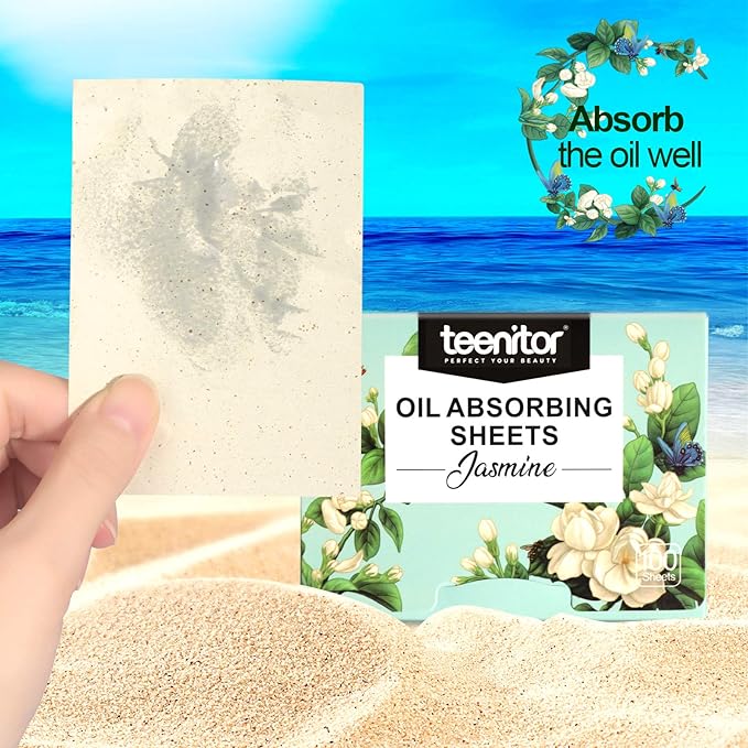 Teenitor Oil Blotting Papers for Face, 100 Sheets Jasmine Oil Blotting Sheets for Oily Skin, Oil Control Film Oil Absorbing Sheets for Face Men Women, Oil Absorbent Pads-GlimoraGlow