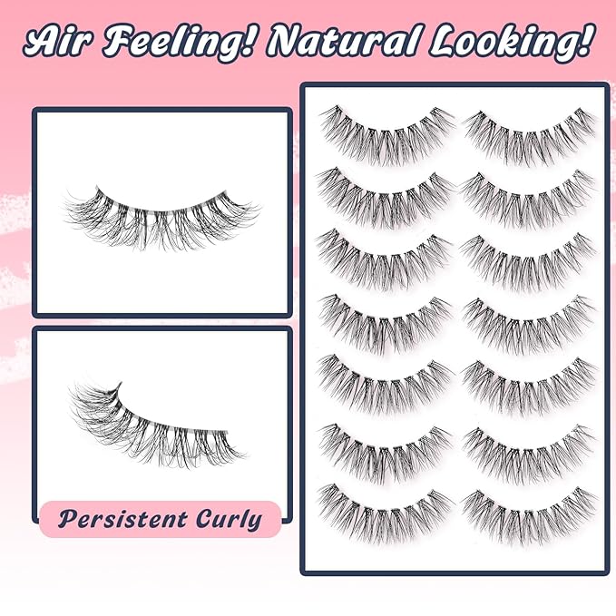 Wispy Lashes Natural Look False Eyelashes 13MM Eye Lash Pack 3D Volume Fake Eyelashes 7 Pair Siligli-GlimoraGlow