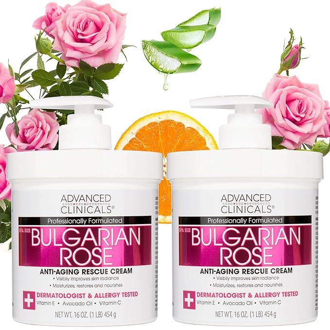 Advanced Clinicals Bulgarian Rose Lotion For Women | Rose Scented Vitamin C Body Lotion Cream | Anti Aging Vitamin E Moisturizer Body Butter Improves Look Of Sagging Dry Skin & Texture, 16 Oz, 2-Pack-GlimoraGlow
