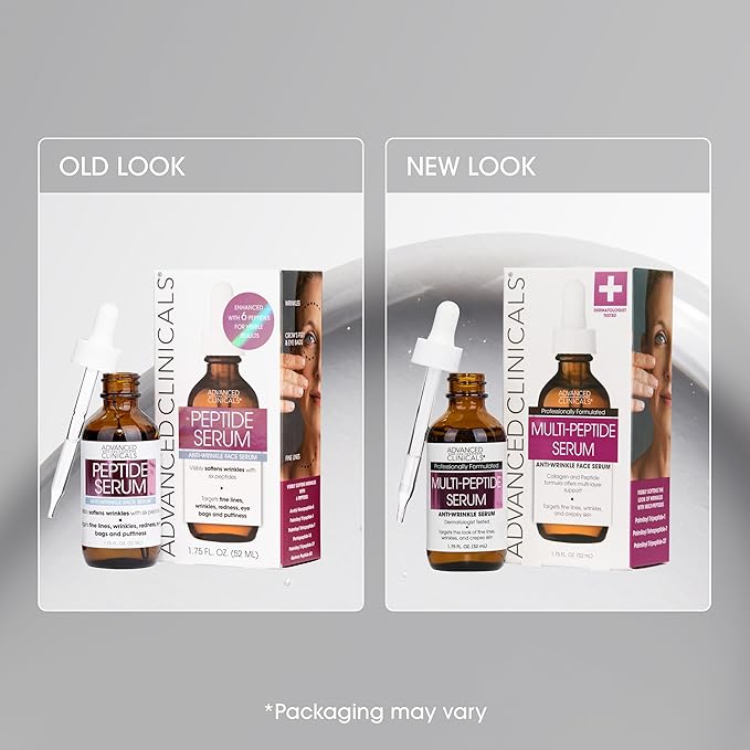 Advanced Clinicals Multi Peptides Serum For Face | Visible Anti Aging Hydrating Collagen Peptide Facial Serum With Vitamin E Helps Improve Look Of Wrinkles, Puffiness, & Uneven Skin Tone, 1.75 Fl Oz-GlimoraGlow