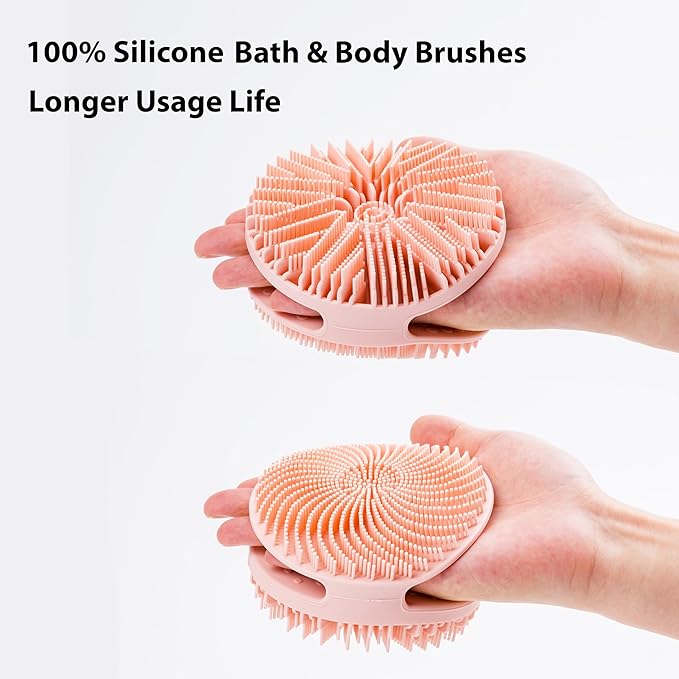 2 PC Silicone Exfoliating Body Scrubber, Silicone Body Shampoo Brush, Soft Silicone Loofah for Sensitive Skin, Shower Silicone Hair Scalp Massager, Easy to Clean, Lather Well(Pink&Black)-GlimoraGlow