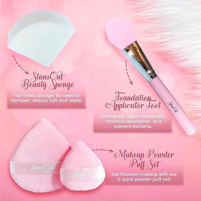 StansOut Ultimate Complexion Bundle: Liquid Foundation Brush, Makeup Brushes for Liquid, Cream, Stick Foundation - Flat, Round, Blender Brushes - 101 Contoured, 108 Straight - Long-Lasting-GlimoraGlow