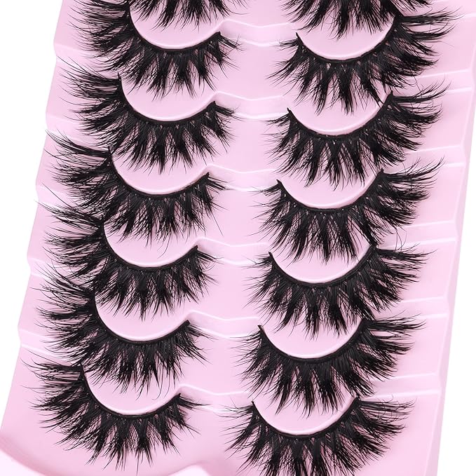 Lashes Flat Faux Mink Eyelashes 20mm Long False Eyelashes Dramatic Cat Eye Eyelashes Wispy 3D Crossed Thick Fox Eyelashes Extensions Strip Lashes Pack by Kiromiro-GlimoraGlow