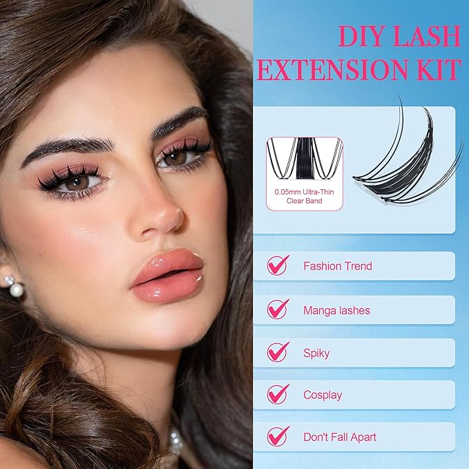 Lash Clusters - Lash Clusters Kit Mix Manga Lash Clusters 0.07D Lashes Clusters Anime Lashes Ultra-Thin Invisible Band 0.05mm DIY at Home No Lash Glue Included-GlimoraGlow
