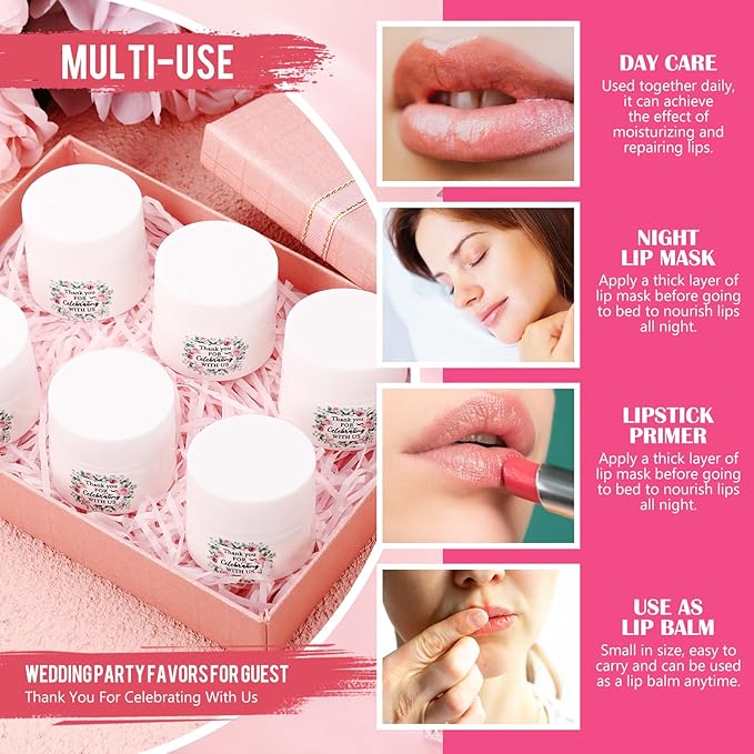12 Pcs Thank You Lip Sleeping Mask Bulk Bridal Shower Gifts for Guests Thank You for Celebrating with Us Lip Mask Moisturize Nourish for Wedding Bridal Shower Favor Christmas Gift(Floral)-GlimoraGlow