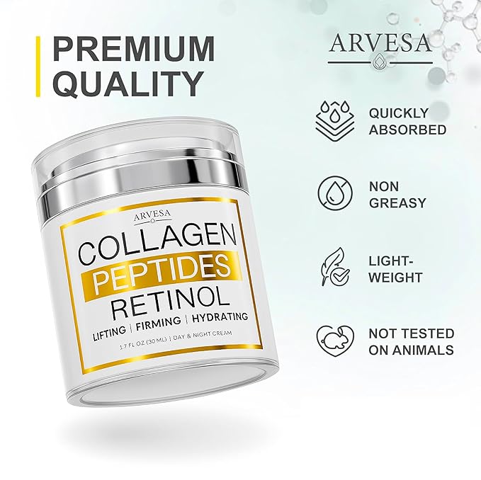 Retinol Cream for Face with Collagen, Peptides - Anti Aging Wrinkle Cream for Women and Men - Day-Night Facial Moisturizer with Hyaluronic Acid - Tightening and Skin Firming - Neck & Décolleté-GlimoraGlow