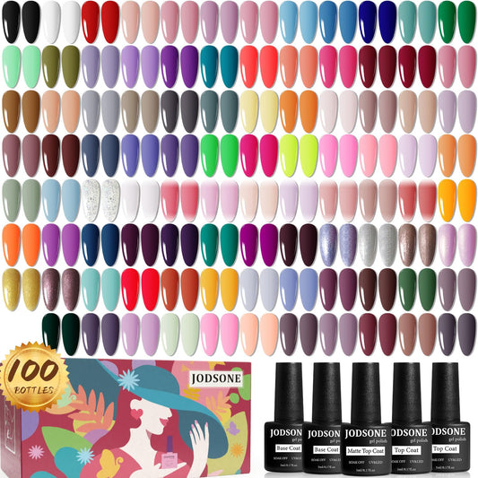 JODSONE 100 PCS (5 ml each) Gel Nail Polish Kit No Wipe Soak off Base Coat and Matte Glossy Top Coat Gel Polish Collections Gifts for Manicure Lovers-GlimoraGlow