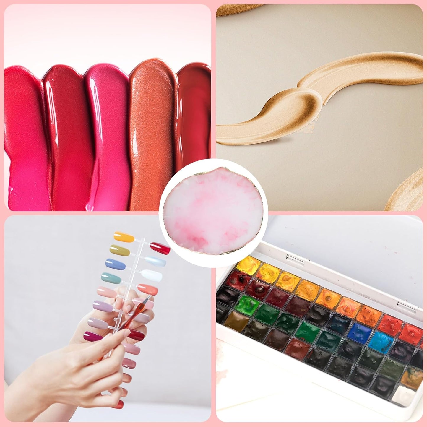 2 Pcs Resin Nail Palette Nail Polish Palette Nail Art Palette with Stainless Stirring Rod (Gray and Pink)-GlimoraGlow