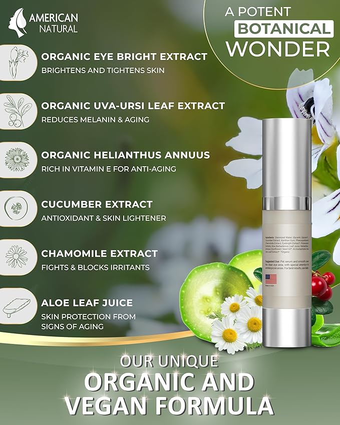 Blend Organic Eye Serum For Bags Under Eyes - Dark Eye Circle Remover with Eyebright Extract - Under Eye Serum For Dark Circles and Puffiness - Anti Aging Eye Cream For Women (0.5Oz)-GlimoraGlow