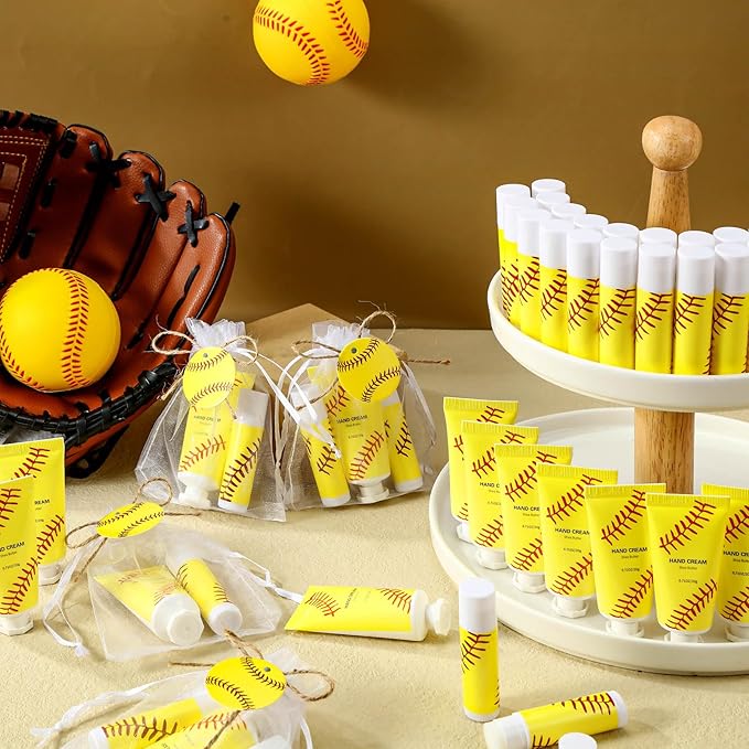 144 Pcs Softball Lip Balm Hand Cream Set Softball Accessories Softball Party Favors Including 36 Softball Lip Balm 36 Moisturizing Hand Cream 36 Bags 36 Softball Cards and Ropes for Kids Gifts-GlimoraGlow