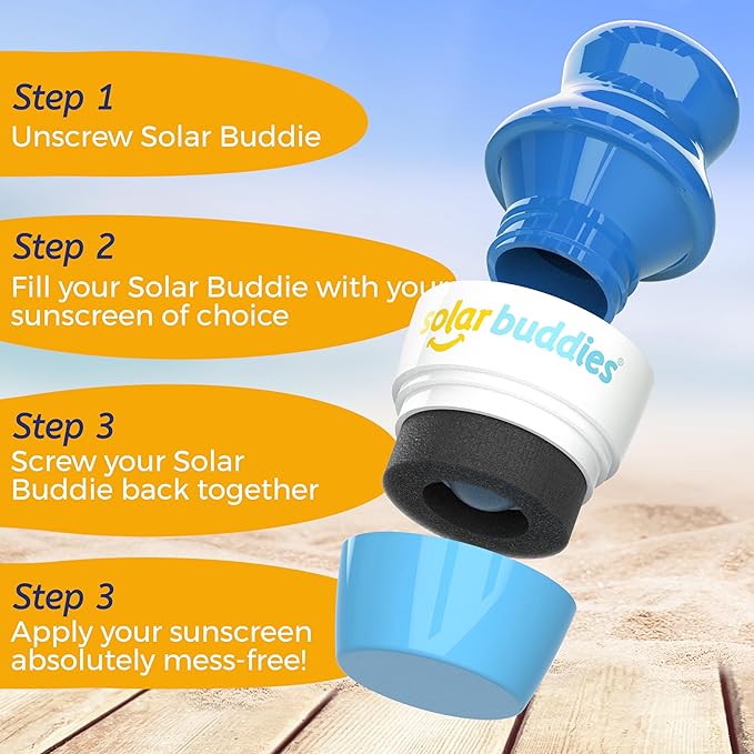 Solar Buddies Sunscreen Applicator - Single Full Blue - Refillable Roll on Sponge Sunscreen, Suncream & Lotion Applicator For Kids, Adults & Families - Holds 3.4fl oz, Perfect Size for Travel-GlimoraGlow