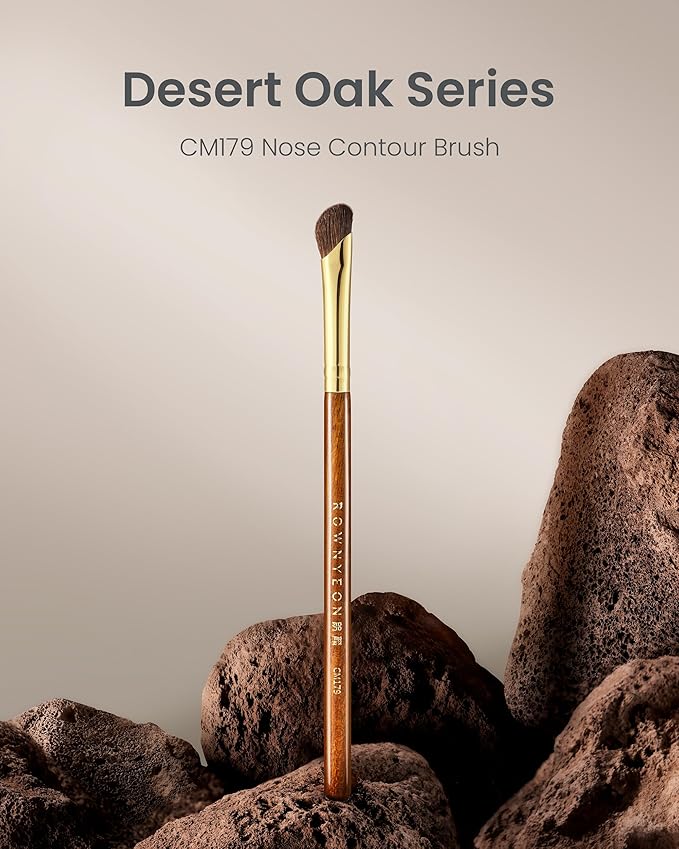 Desert Oak Series Nose Contour Brush - Angled Pony Hair Bristles for Seamless Sculpting, Dual-Use with Cream/Powder, Ebana Handle & Brass Ferrule (CM 179)-GlimoraGlow